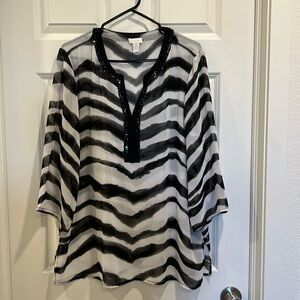 Chicos zebra stripe size 2 blouse. Sheer fabric three-quarter sleeve.